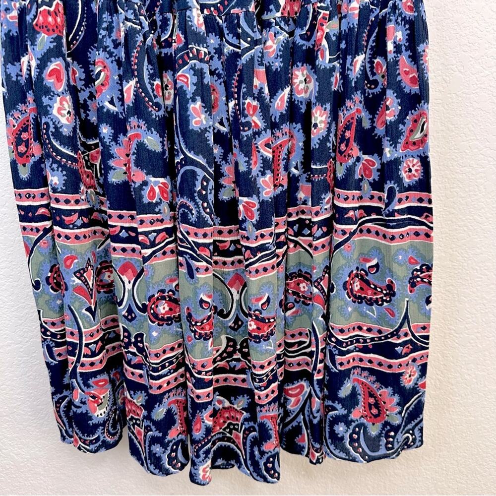NWT BA&SH Bohemian Niels Gathered Paisley-Print Crepe Blue Midi Skirt Size L - Picture 7 of 13